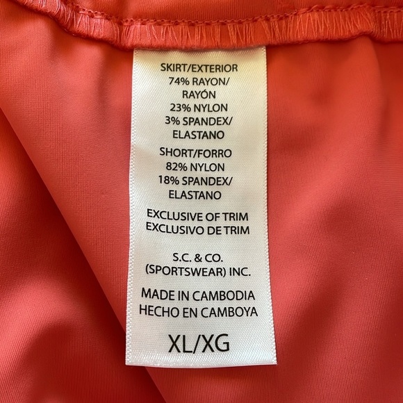 S.C.&CO. Skort Sz XL Coral & white geometric print Lined pockets Stretch Spandex - Picture 7 of 10